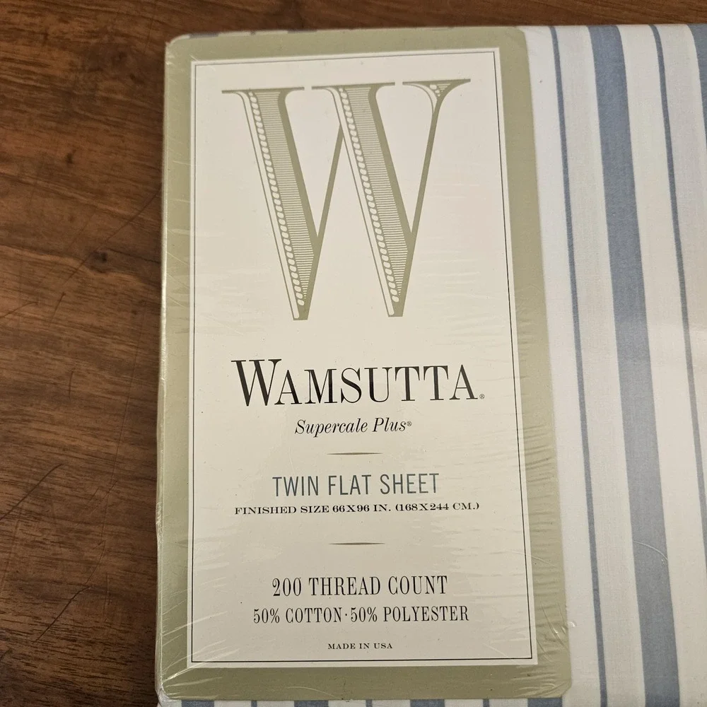 Wamsutta Supercale‎ Plus Stripe Smoke Twin Flat Sheet New White Gray Stripes